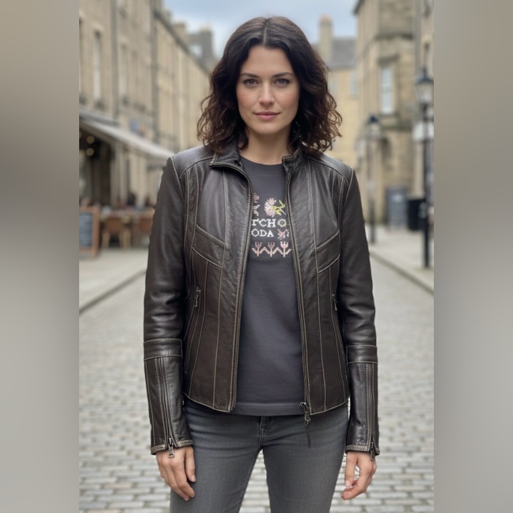 a.n.a Black Genuine Leather Moto Jacket Contrast Stitch Small